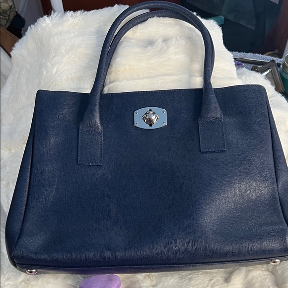 Handbags - Furla Appaloosa leather hand bag in blue with a silver-tone twist-lock closure.